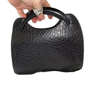 tusk SPECTACULAR black leather croc imprint mini tote bag purse 9x7"